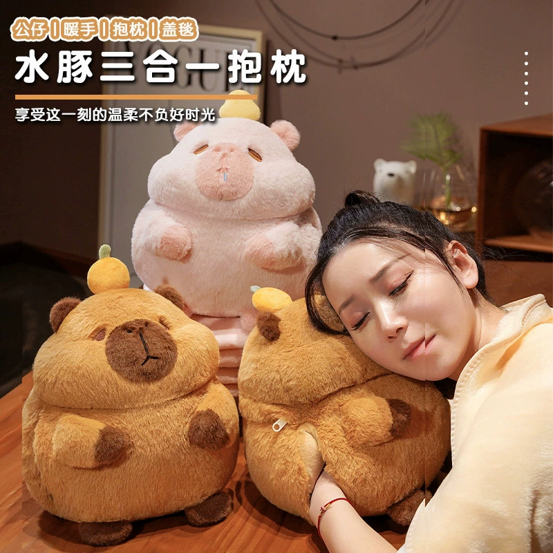 Плюшевое одеяло три в одном с подогревом для рук капибара, подушка для офиса,nap cushion, автомобильная подушка, домашнее декорирование