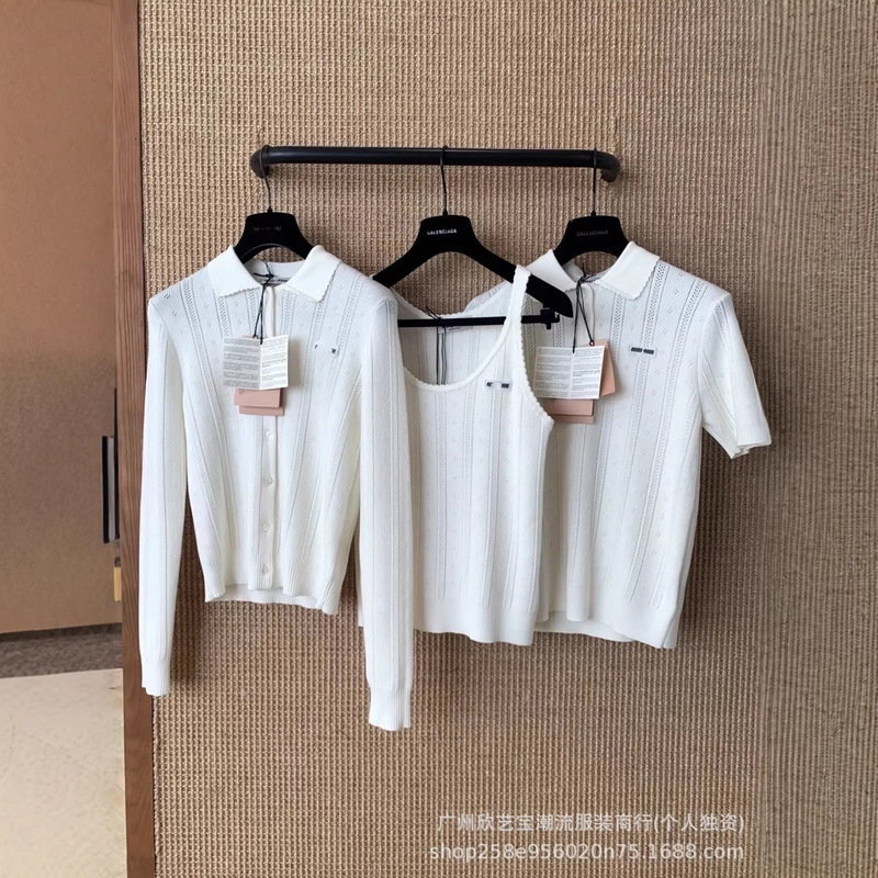 Nanyou 26 Spring and Summer New Miu Style Hollow-Out Small White Flower Series Doll Collar Polo Knit Top for Women Nanyou 26 Spring and Summer New Miu Style Hollow-Out Small White Flower Series Doll Collar Polo Knit Top for Women