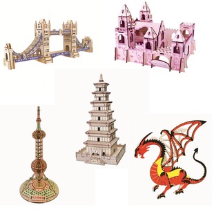 Laser cutting three-dimensional puzzle wooden house model parent-child interactive creative diy children's educational wooden toys