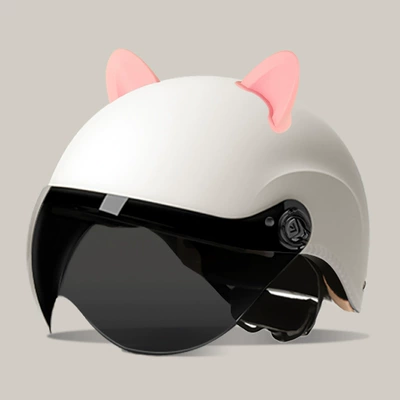 Motosiklet kaskı (dəbilqə) – certification electric car helmet unisex - summer-helmet-matte-white-summer-helmet-sun-protection-glasses-accessories-rabbit-ears-pink-one-size-fits-all