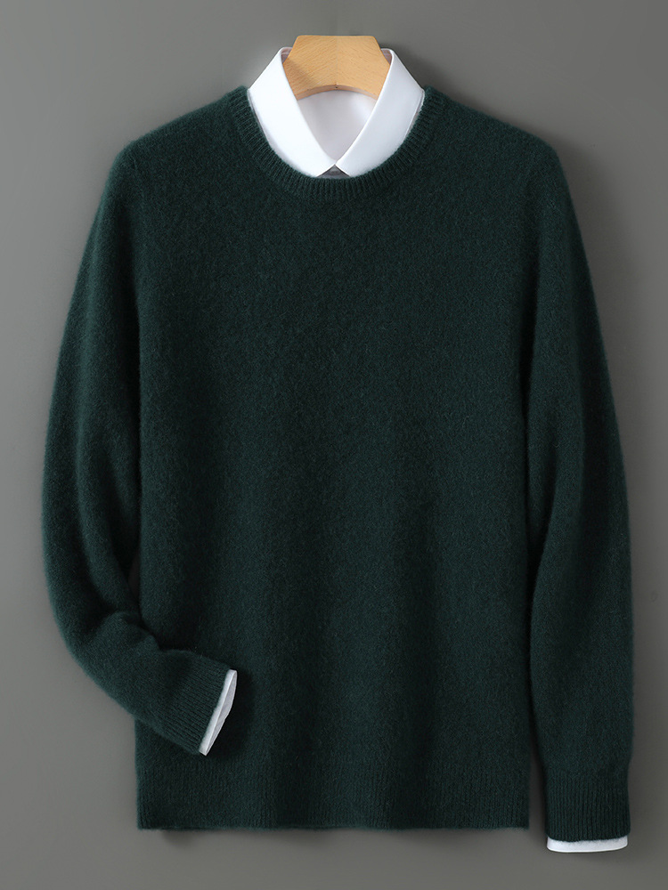 Suéter de cachemira de hombre cuello redondo de piel suéter de negocios de invierno 100% lana australiana cuello redondo