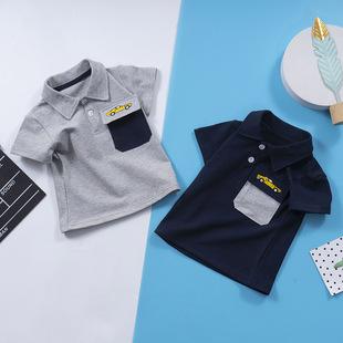 Boys' Short-Sleeved Polo Shirt T-Shirt 2024 Summer Kidsren's Clothing Korean Style Casual Cartoon Lapel Baby Sweatshirt Infant and Toddler
