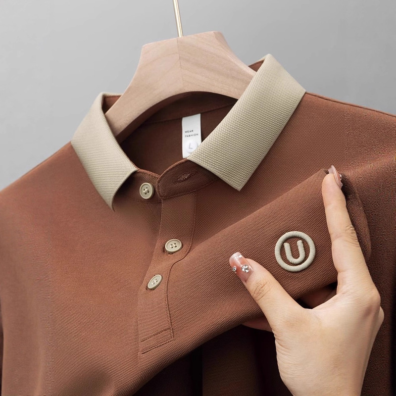 Autumn and Winter New Men's Short-Sleeved Polo Shirts with Exquisite Embroidery, Casual Pure Cotton Lapel, Versatile T-Shirts That Absorb Sweat Autumn and Winter New Men's Short-Sleeved Polo Shirts with Exquisite Embroidery, Casual Pure Cotton Lapel, Versatile T-Shirts That Absorb Sweat