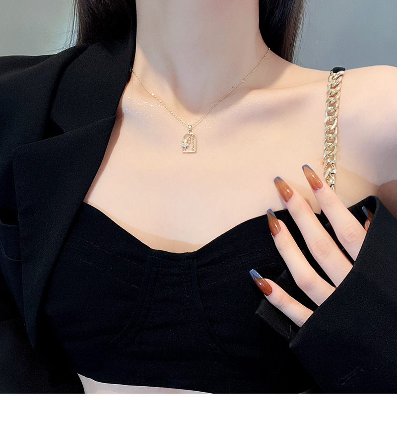 Geometric Ballet Girl Titanium Steel Zircon Pendant Necklace Wholesale Jewelry Nihaojewelry display picture 1