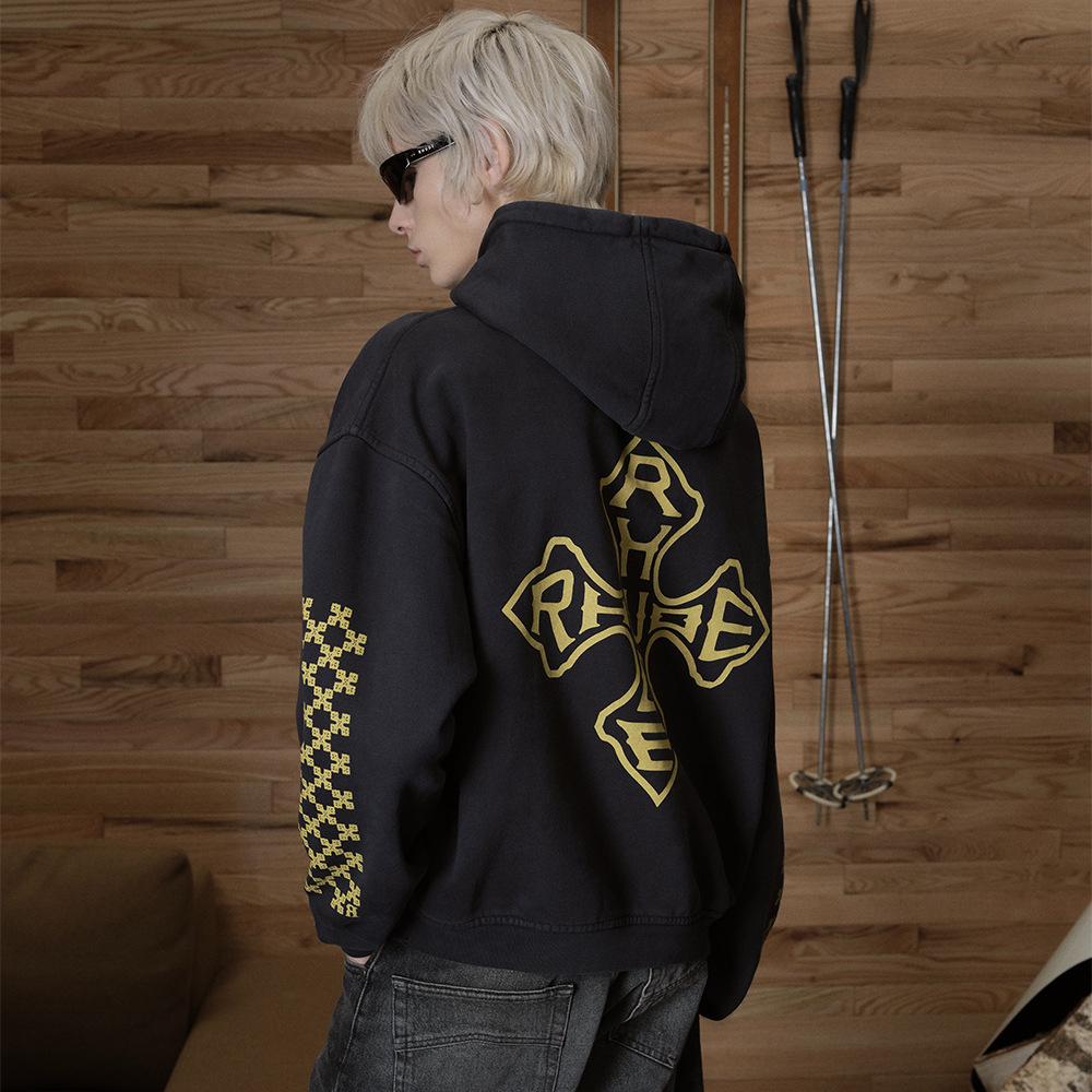 Marca de moda transfronteriza RHUDE logotipo de letras impresa retro parejas de hombres y mujeres lo mismo suelto sudadera con capuz