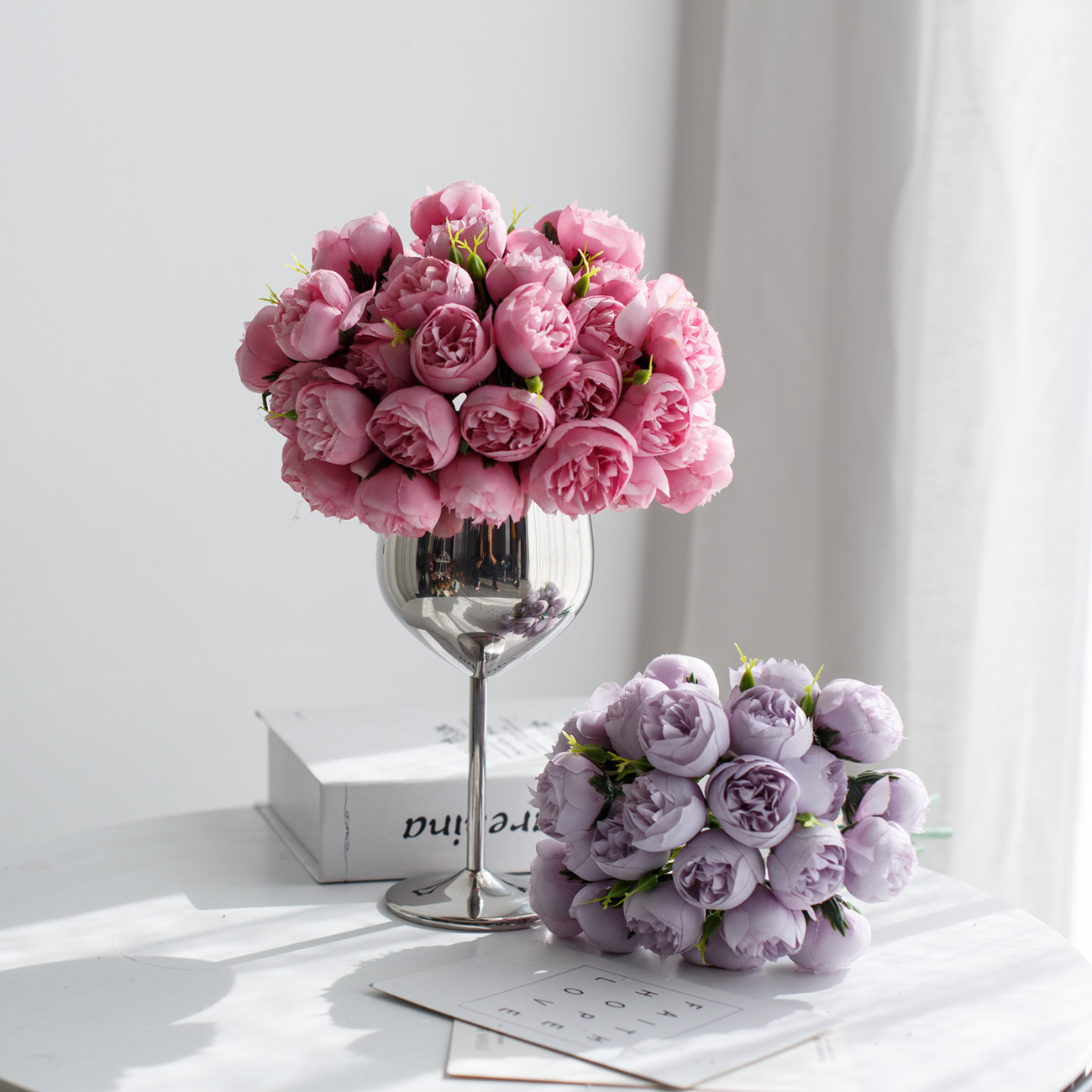 Celebrità di Internet di Natale, vendita calda di piccoli mazzi di rose artificiali, 27 piccoli calici di rose, set di fiori artificiali, decorazione per la casa_voghion.com