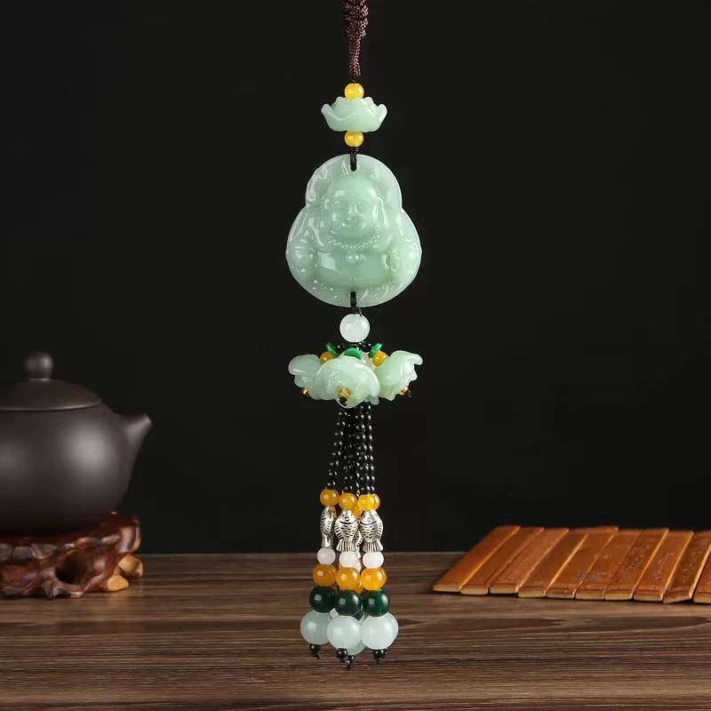 Car Accessories and Ornaments, Imitation Jade Green Jade Car Interior Decorations, Car-Mounted Lotus Peace Pixiu Pendant Wholesale
