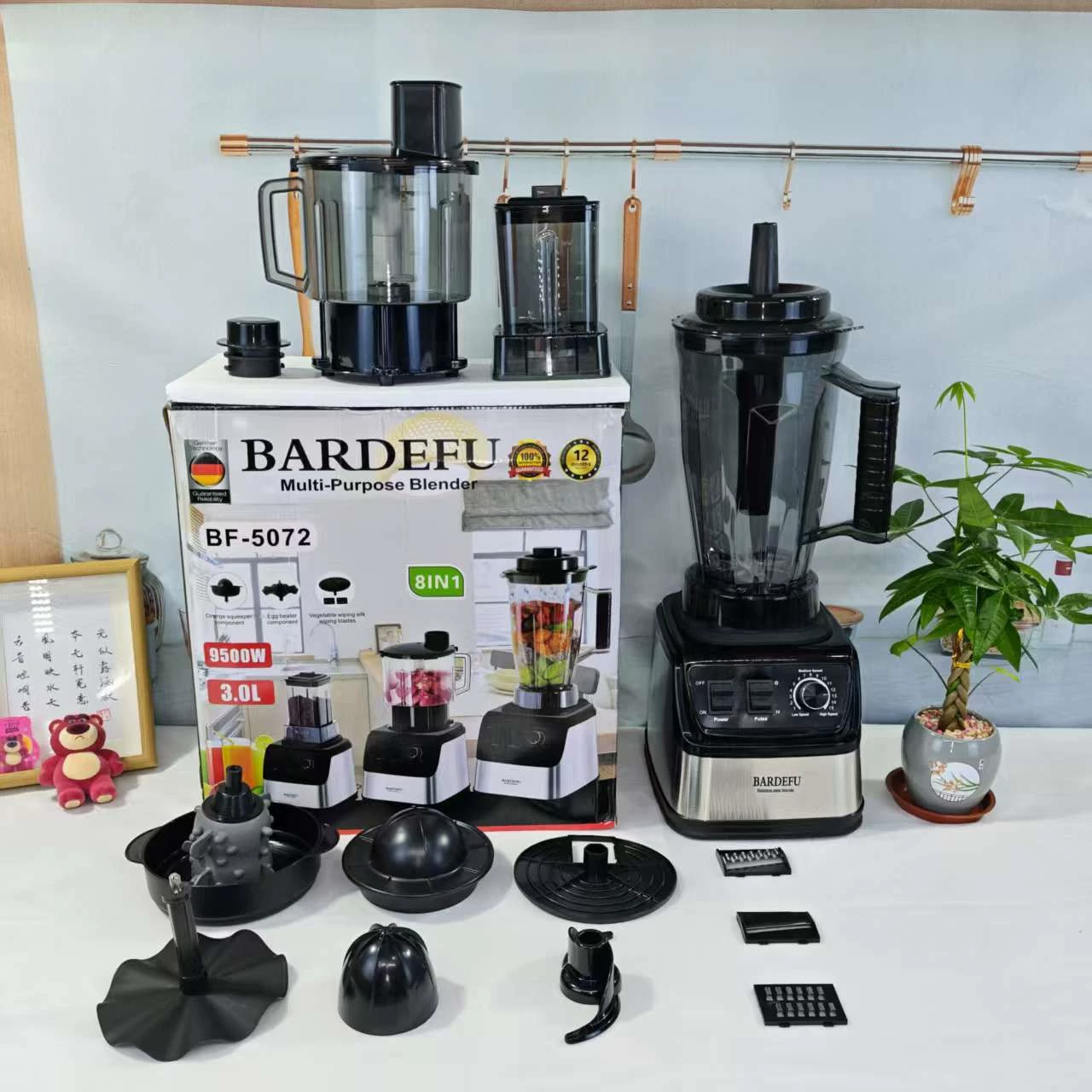 Cross-border 4L 8-in-1 blender for commercial use, stainless steel, high-power, pure copper mixer, meat grinder, crushed ice, juice extractor