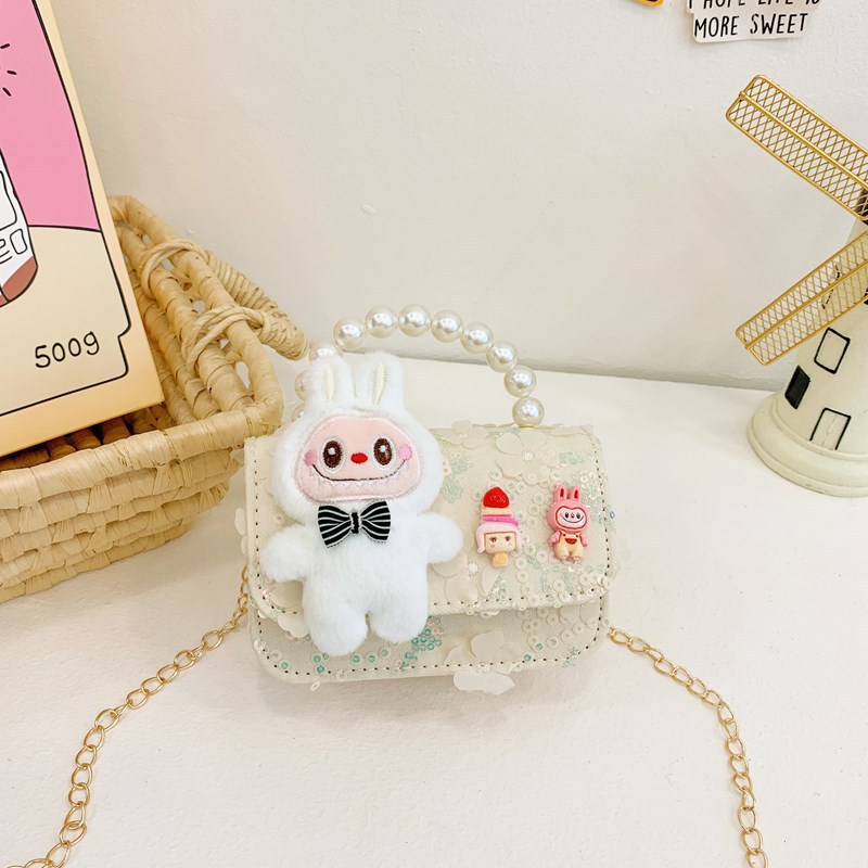 Bolso de Mano Infantil con Perlas, Nuevo Estilo, Bolso Cruzado para Niñas, Estilo Chanel, Accesorio de Princesa, Bolso de Peluche