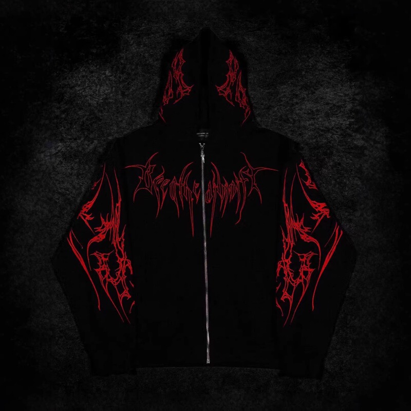 New Breathedivinity Skull American Style Zipper Hoodie with Printed Graphics, Unisex