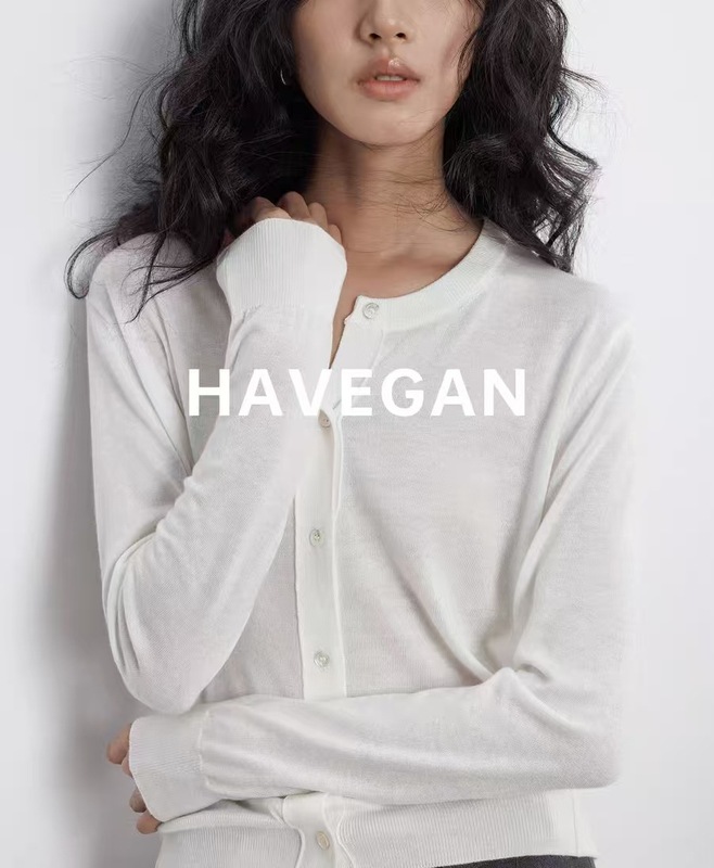 与间HAVEGAN/秋季圆领长袖针织开衫女薄款外穿宽松慵懒老钱风上衣|undefined