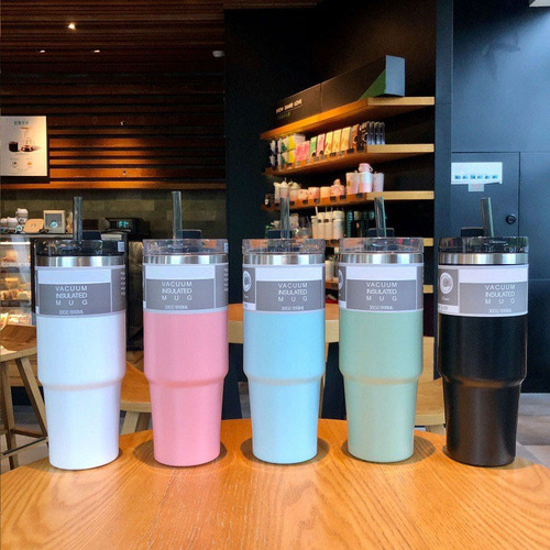 Cross-border large-capacity coffee cup, thermos mug, sports ice bucket, car cup, spray-plastic frosted water cup, foreign trade wholesale with LOGO