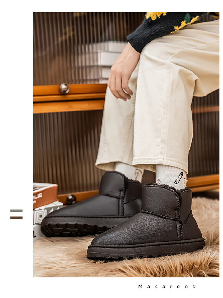 Bốt đi tuyết cổ ngắn lót lông giữ ấm chống thấm nước, đế bằng — Màu cà phê, Màu đen chi tiết 10