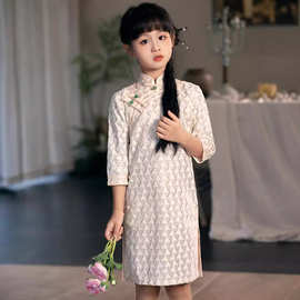 民国风女童旗袍2024年新款长袖复古中式复合苗丝改良小女孩公主裙