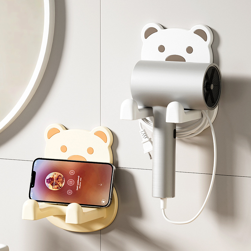 Carto Bear Hair Dryer Rack Storage Rack Punch-free Bathroom Toilet Wall-mounted Drill Storage Bracket