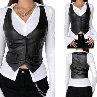 K 77636 Leather vest top Ƥ���R��Ů���¿羳���uͨ