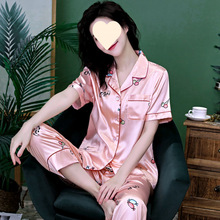 夏天女士冰丝两件套装睡衣女夏季短袖丝绸薄款网红大码家居服春秋