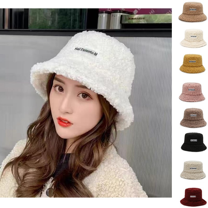 2023 Autumn/Winter Hat Lambswool Bucket Hat Unisex Versatile Internet Celebrity Teddy Fleece Fisherman Hat Women's Plush Light Luxury Style