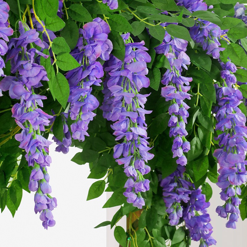 Simulación de flores de wisteria de caña de flores colgantes de techo de flores colgantes de caña de flores decorativas de plástico de plantas de aire acondicionado tubería de protección