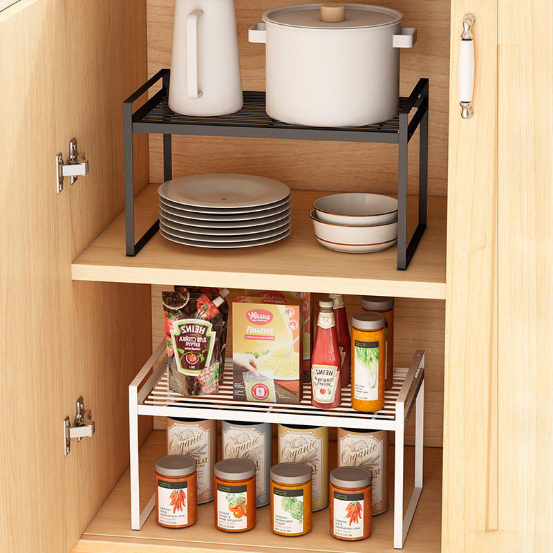 Kitchen storage iron tiered shelf multi-functional Japanese style stackable tabletop cabinet bowl spice storage rack