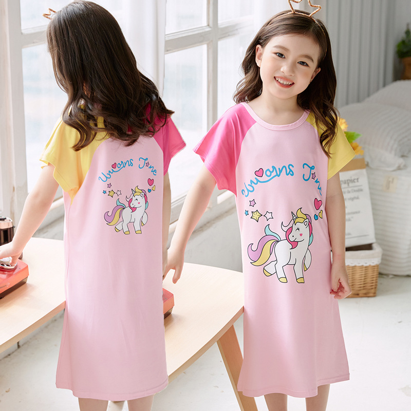 Children's nightdress summer new short-sleeved girls' pajamas Korean cute princess dress thin girls' nightdress home wear