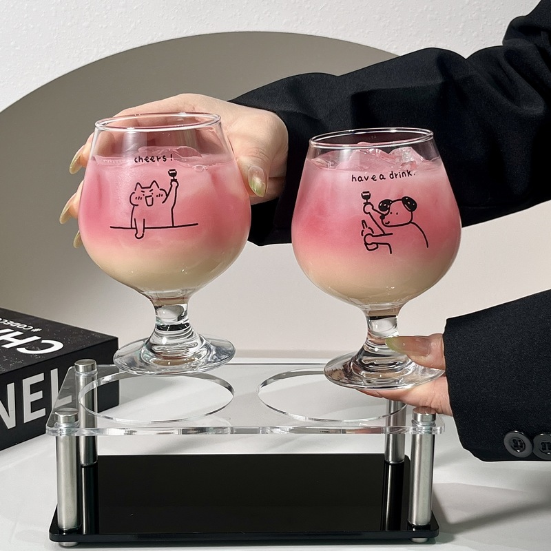 原创可爱小狗玻璃杯情侣高脚杯甜酒杯果酒饮料杯冰咖啡杯气泡水杯|undefined