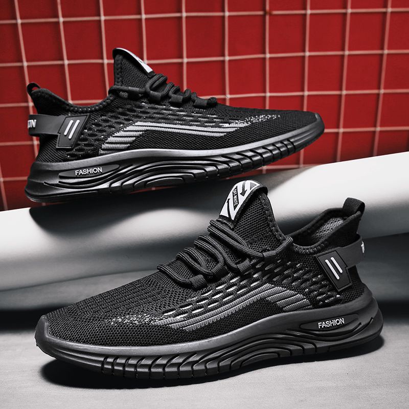 Zapatos de hombre verano transpirables de malla fina tejida voladora zapatos casuales de hombre suela blanda papá zapatos deportivos negros para hombre