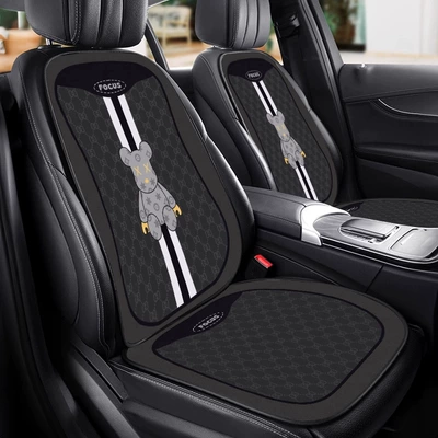 Violent Bear Seat Cover, Rear Seat: Seat cushion, seat cover - e0536j-gray-bear-on-black-background-four-piece-set-in-the-front-row-velvet-pad-a03-code