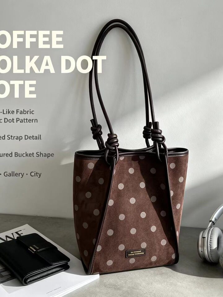 Túi tote nữ da lộn mờ cỡ lớn dáng shopping, túi đeo vai hai quai, phong cách tối giản — màu cà phê, màu kaki, màu nâu