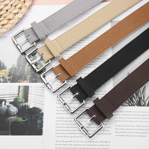 Minimalist versatile fashionable light luxury chic women's faux leather reverse fur buckle belt, high-end women's trouser belt