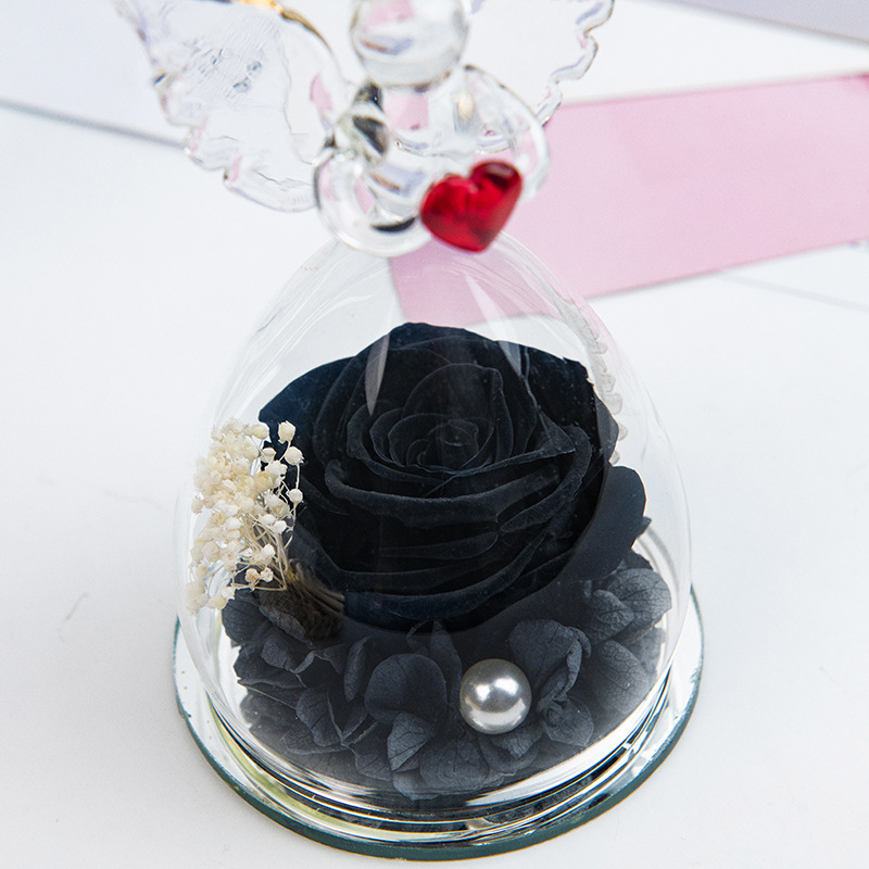 Cross-border inmortalidad rosas ángel pequeño cubierta de vidrio decoración día de San Valentín Navidad caja de regalo de cumpleaños flores reales