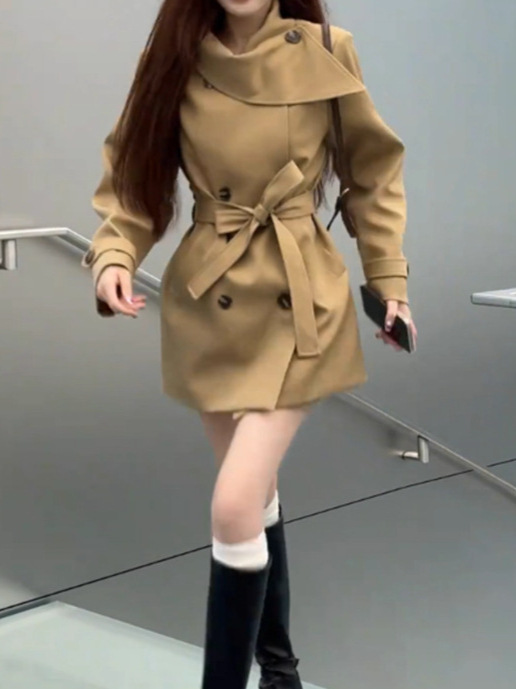 千金感气质休闲收腰风衣外套女装2025秋冬款百搭双排扣通勤上衣女|undefined