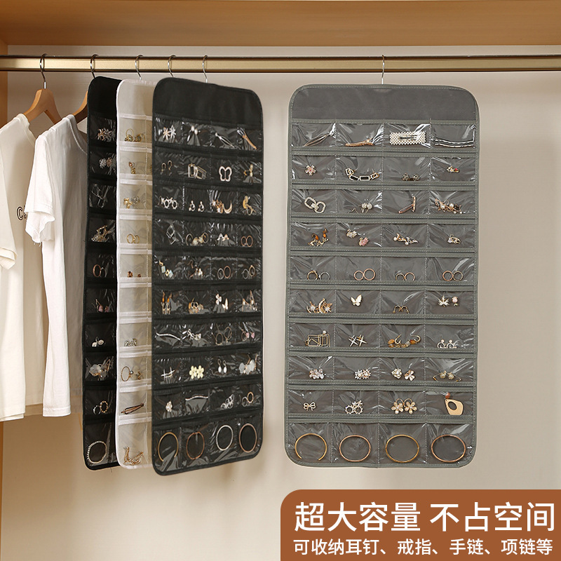 Jewelry Storage Bag, Earring and Necklace Organizer with 80 Compartments, Jewelry Display Rack, Earring and Ear Accessory Organizer Hanging Bag, Wall-Mounted Wardrobe with Multiple Compartments