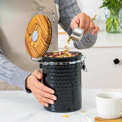 Storage Canister for Coffee Powder, Airtight Container with Spoon, 1.8L, Black, with Venting Valve – Made of Stainless Steel, Ideal for Coffee Beans, Tea Leaves, and Dried Fruits