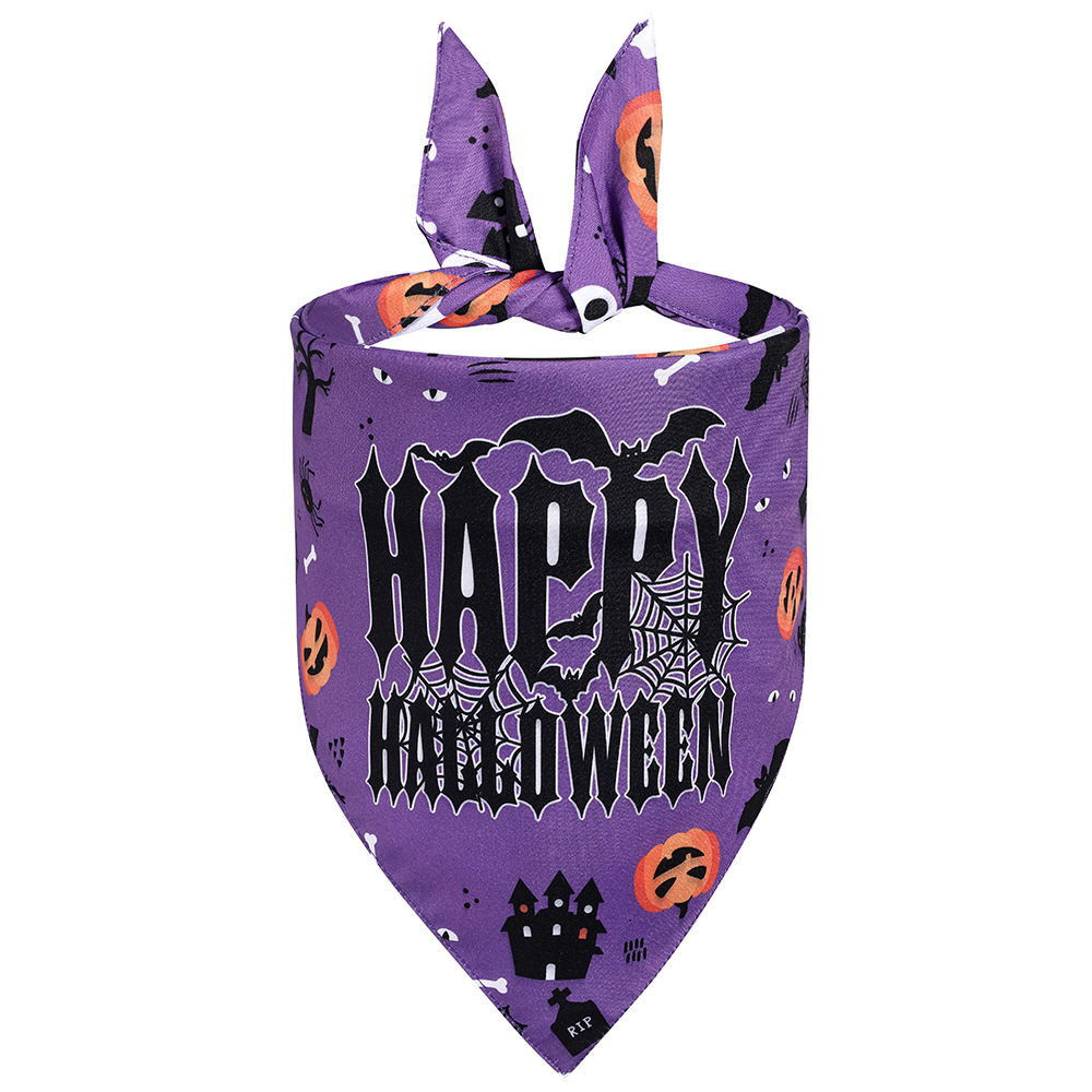 Fabricante en stock transfronterizo exclusivo para mascotas bufanda perro saliva toalla mascota Toalla de triángulo de Halloween mascota Toalla de saliva