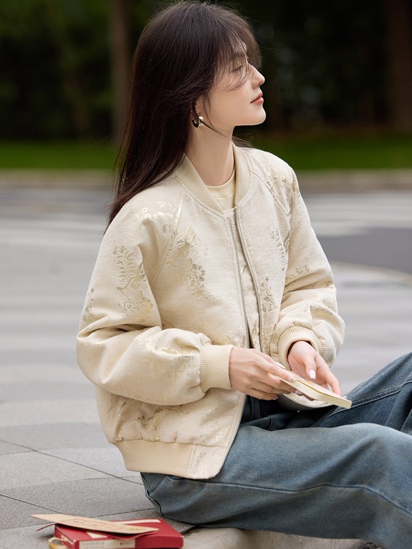XWI欣未新中式提花肌理感棒球服外套女秋季今年流行国风夹克上衣|undefined