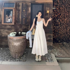 2025新款夏季法式初恋风白色吊带连衣裙子女春夏韩系穿搭纯色长裙