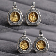 S925银黄财绿度母象神地藏银镀金古法金diy吊牌立体藏式文玩配件