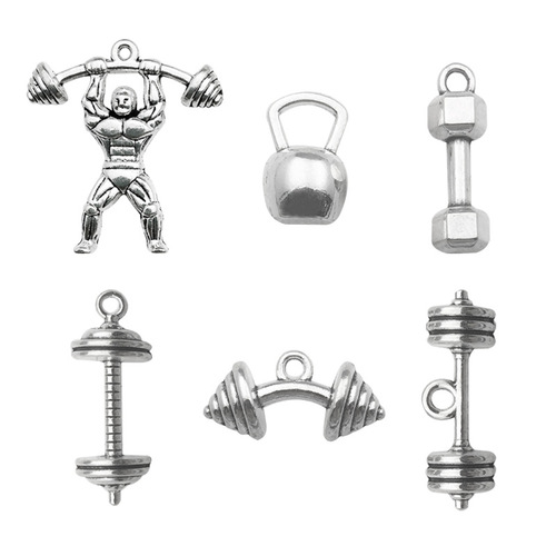 A set of 1 new antique silver alloy simulated dumbbell weightlifting athlete accessories DIY handmade decoration accessory hanger material