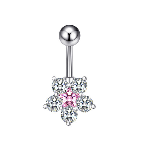 Korean fashion flower navel ring wholesale three-color zircon optional five-star wholesale dropshipping source