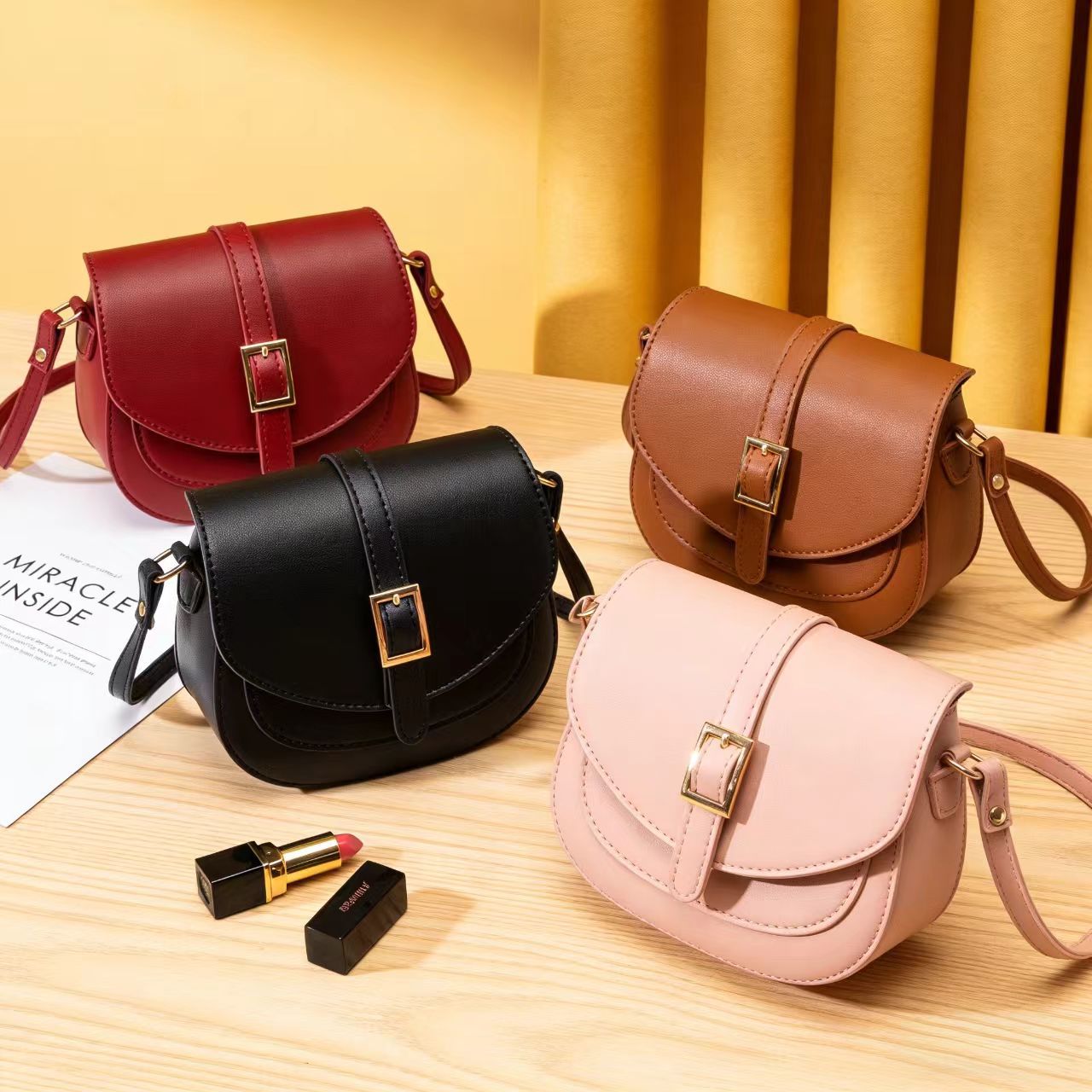 Minimalist Metal Buckle Flap Crossbody Bag With Adjustable Shoulder Strap, Versatile 2026 Commuter Women's Fashion Saddle Bag - Thumbnail 3