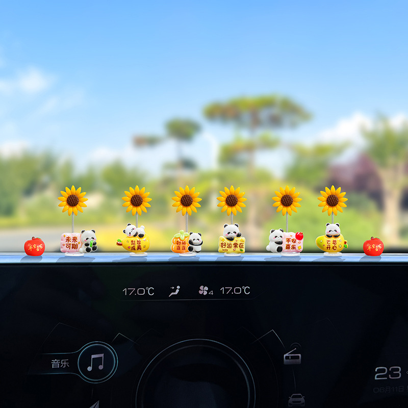 一気に優勝祝福パンダひまわり車の装飾品電気自動車のインテリアアクセサリーオフィスワークステーション減圧装飾|undefined