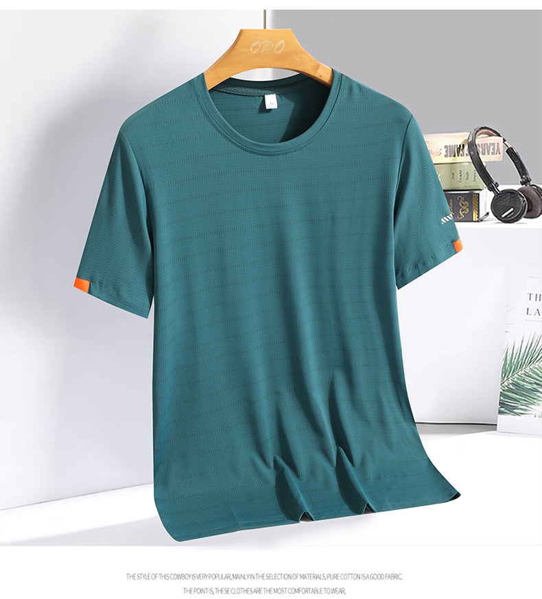 Men's Clothing Men's Summer New Short Sleeved T Shirt Ice Silk Quick Drying Round Neck Top Versatile Sports Casual T Shirt_viptrois.com