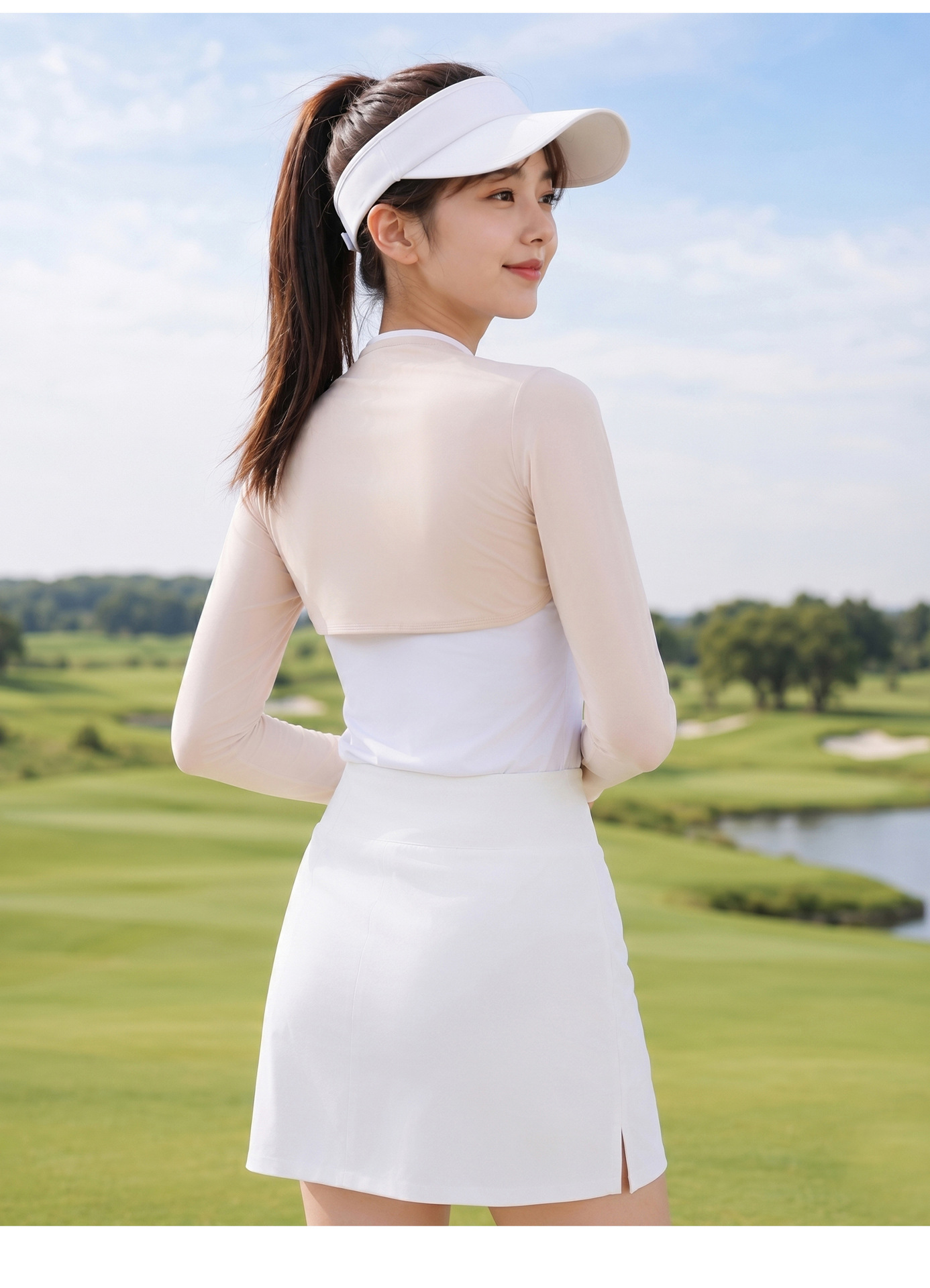 Áo khoác golf chống nắng PGM tay choàng nhẹ chất liệu lụa băng — PJ001-Hồng chi tiết 12