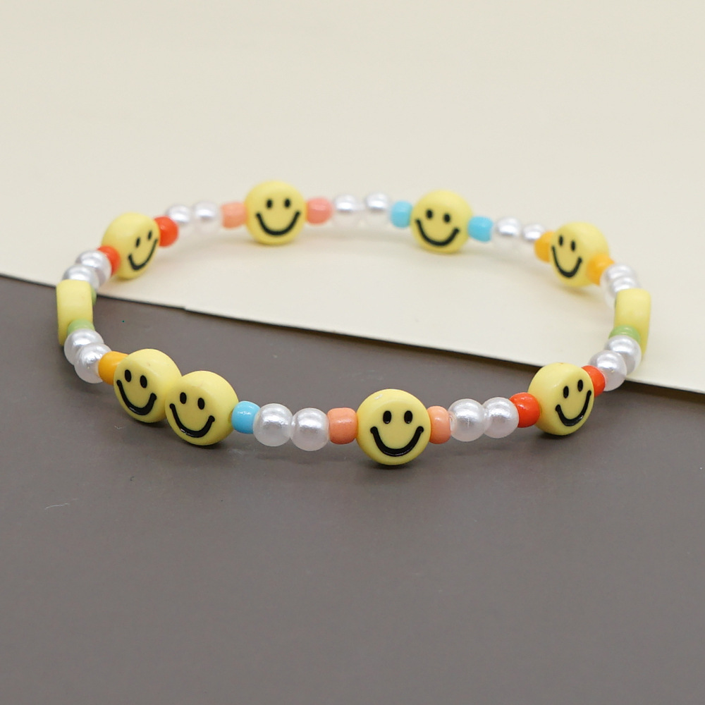 Creative Special-interest Design Bohemian Style Colorful Bead Imitation Pearl Yellow Smiley Handmade Beaded Small Bracelet For Women display picture 5