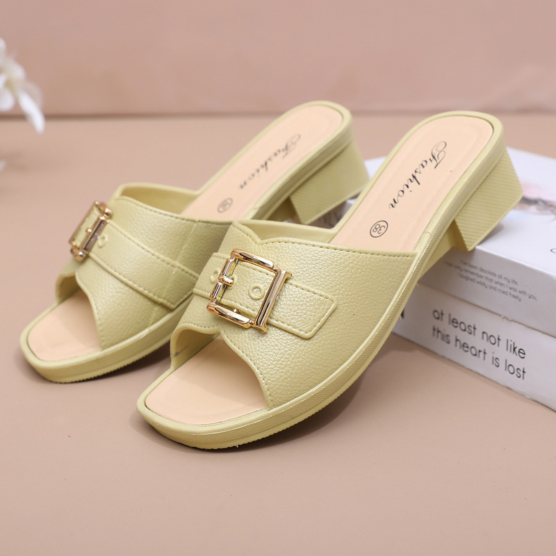 Mint Mambo Platform Slippers Women's Indoor and Outdoor Wear All-match Non-slip Beach Home Open Toe Square Buckle Sandals for Summer