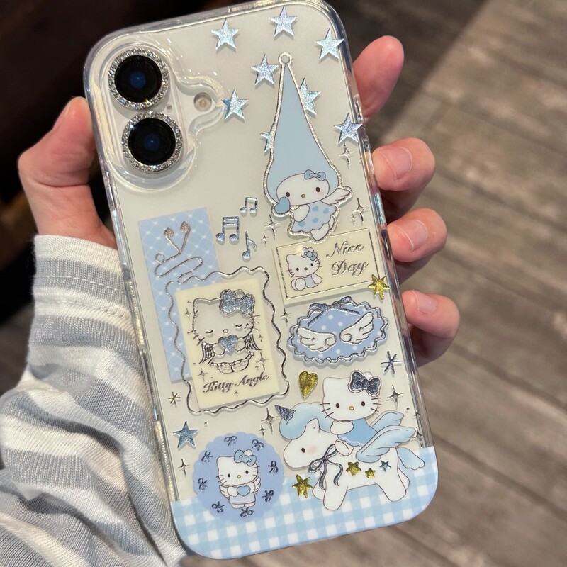 Transparent Long Hat Cat Star Suitable for Iphone16Promax Mobile Phone Case Apple 15Pro All-Inclusive 14/13 Korea