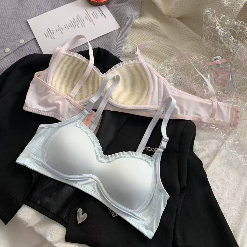 Ropa interior para niñas, estudiantes de secundaria, estudiantes de secundaria, estudiantes de secundaria, niños grandes, pecho pequeño, sujetador delgado sin anillo de acero