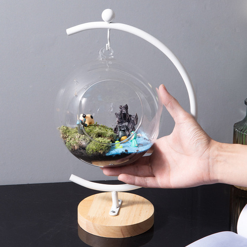 Creative home decoration crafts G-shaped iron bracket micro landscape hanging glass bottle hanging bottle iron frame decoration