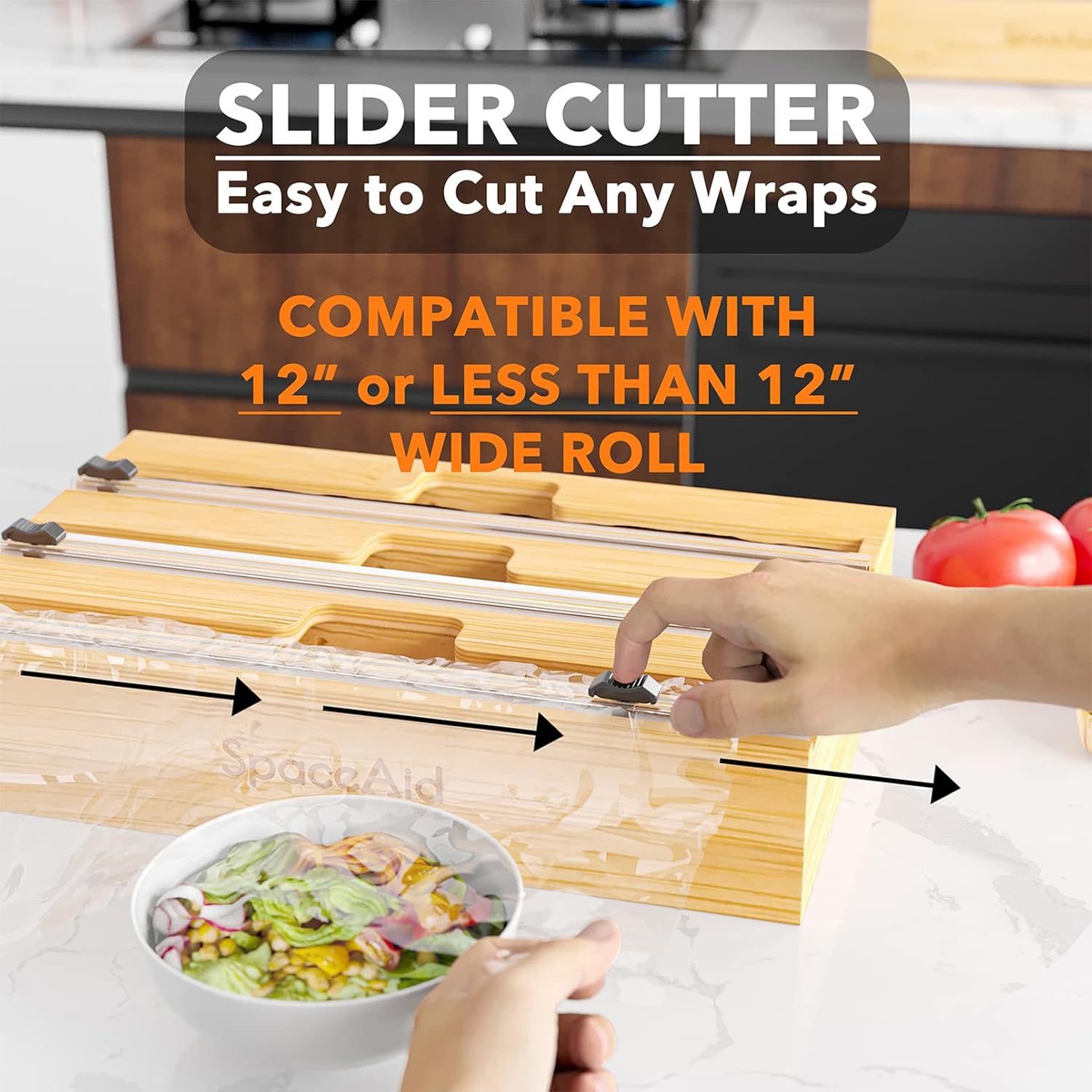 Storage Box with Scissors and Labels, Plastic Wrap, Aluminum Foil, and Wax Bamboo Dispenser, Kitchen Storage Rack Suitable for 12inch